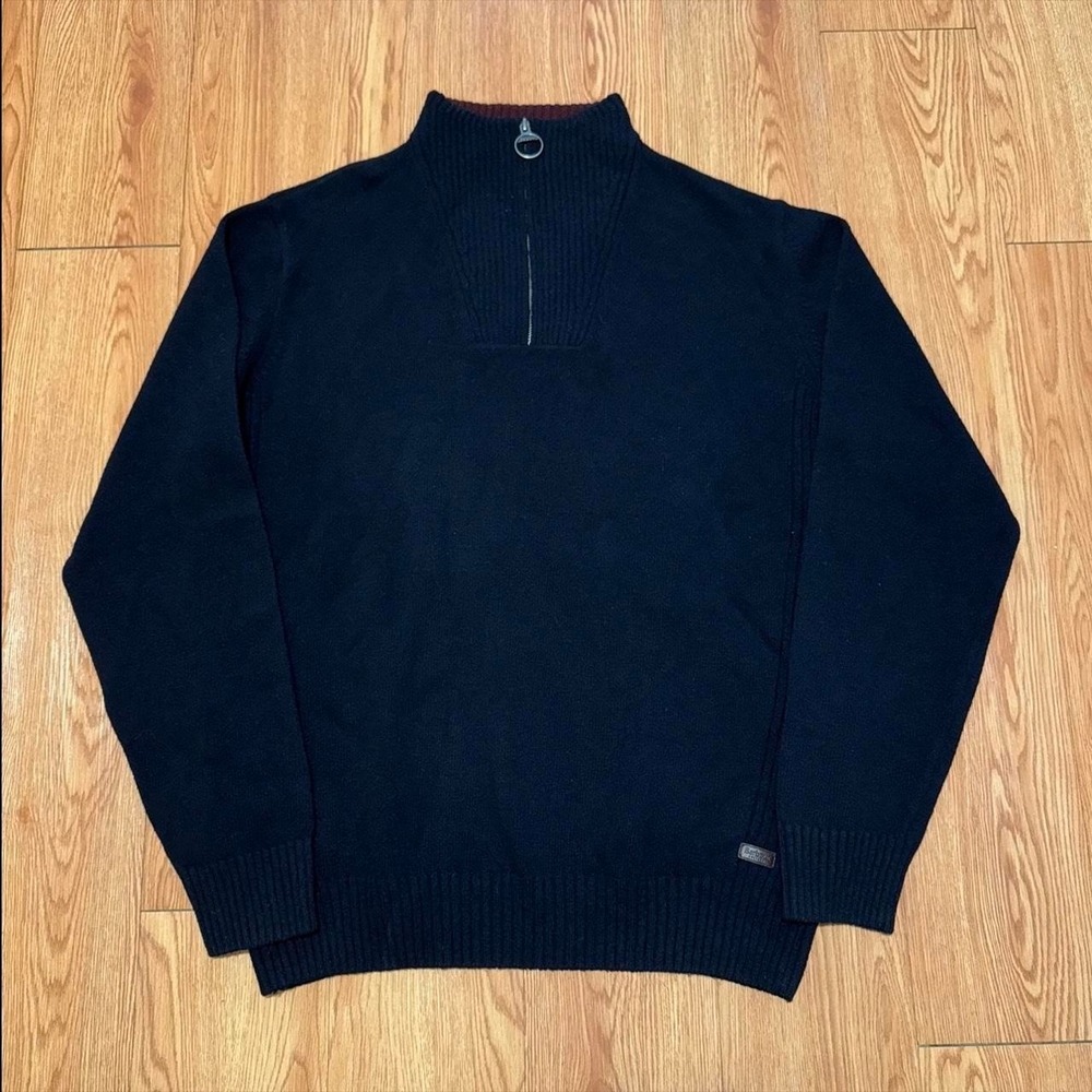 Barbour Men's Sweater Quarter Zip Nelson Navy Blue Wool Size XL